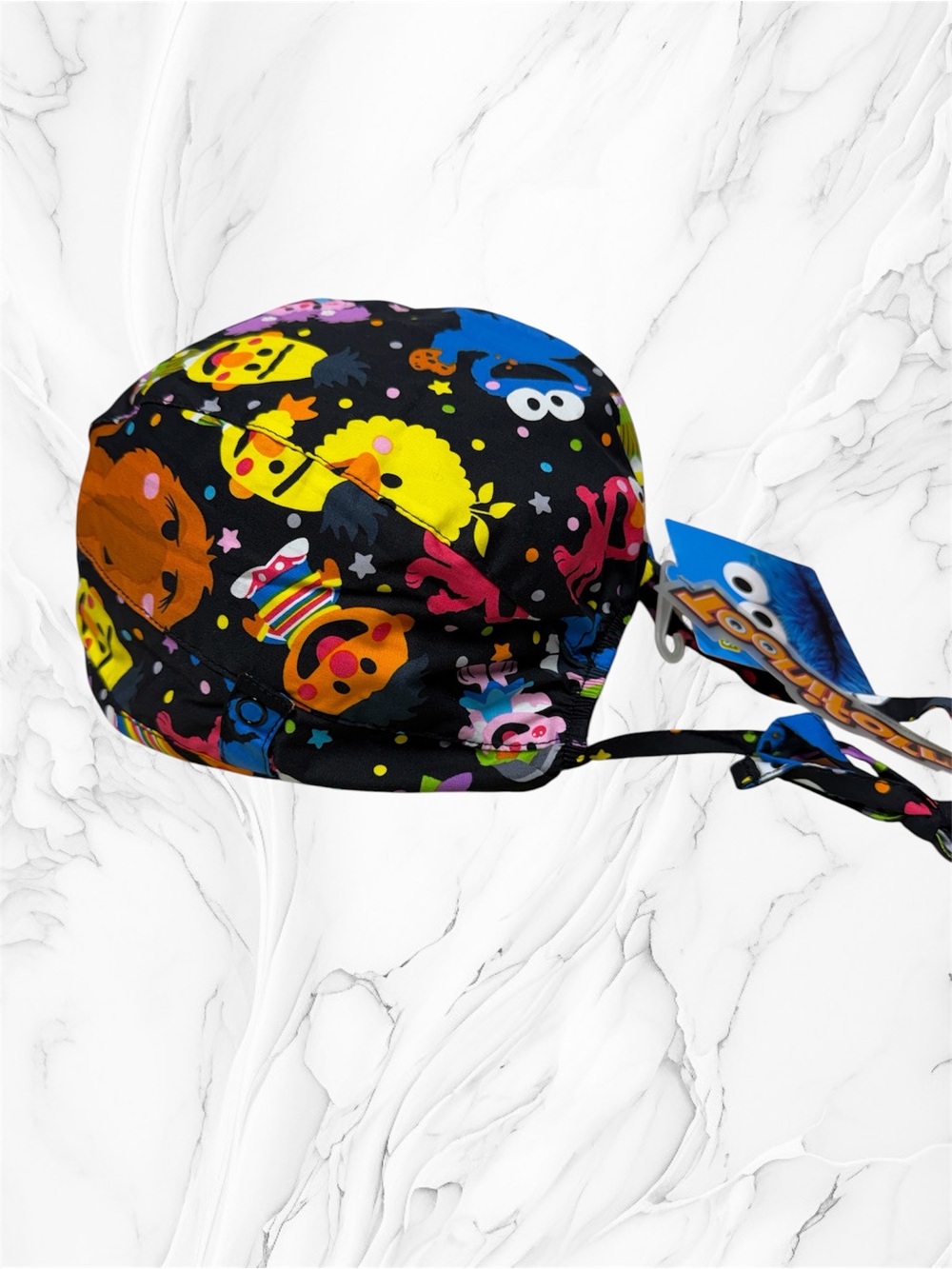Tooniforms Sesame Street Black Surgical Scrub Cap Colorful Characters NWT